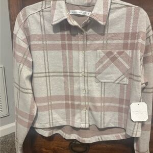 Altar'd State Plaid Button-Up Shirt in Pink and Cream